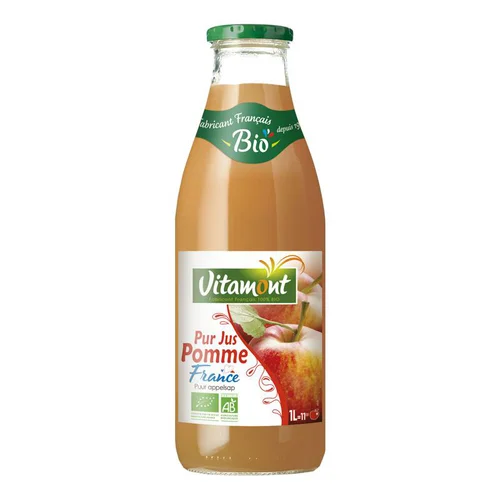 Pour les espaces verts:Pur Jus de Pomme Bio en bouteille de verre Vitamont - 1 litre