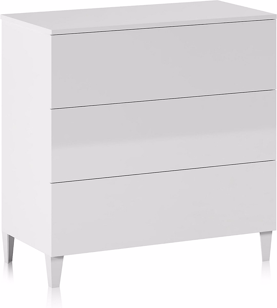Commode en bois coloris blanc brillant avec 3 tiroirs – Dim : 76 × 80 × 40 cm