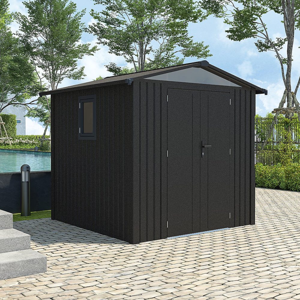Abri de jardin métal anthracite 4.37 m² + kit d'ancrage | Abri de jardin
