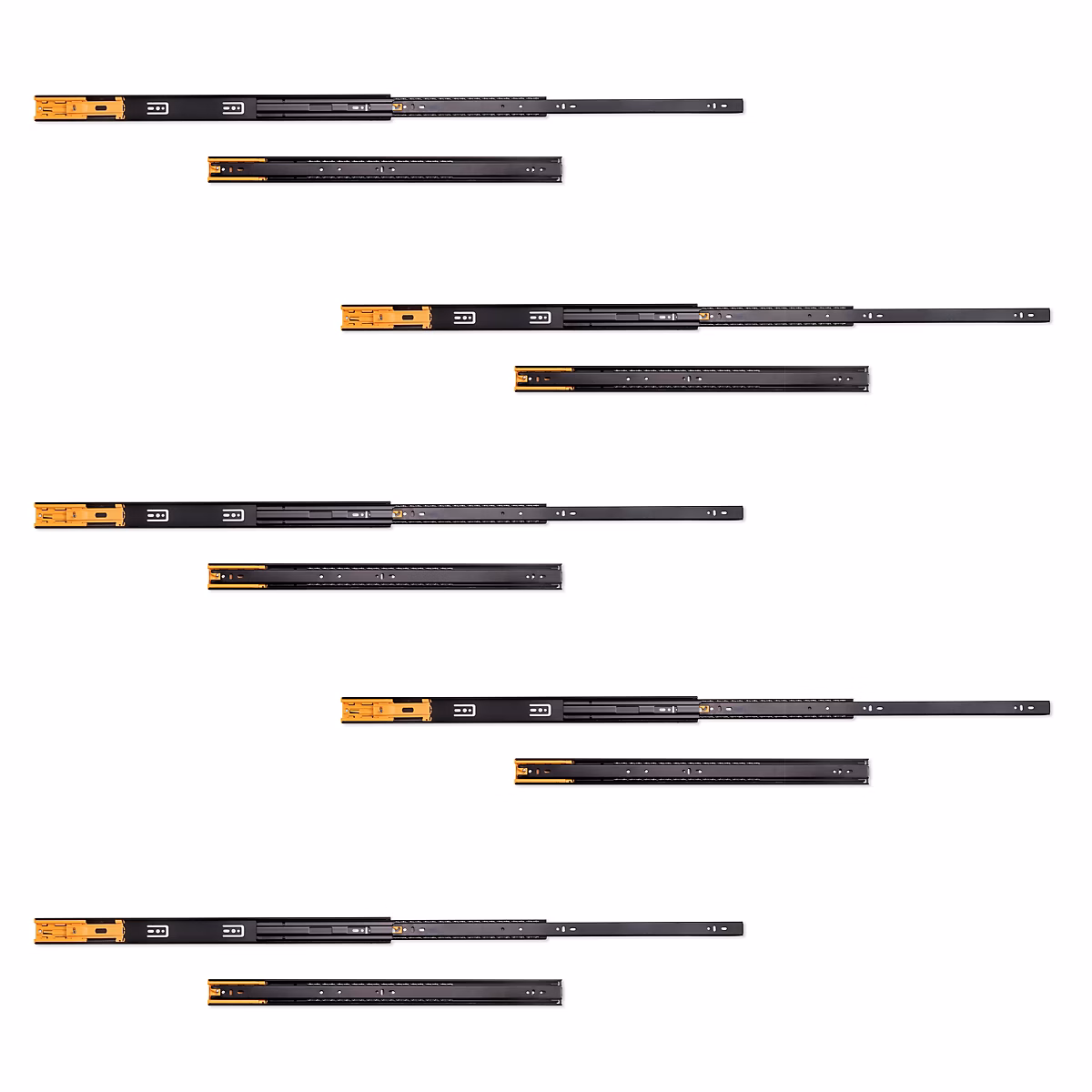 Emuca jeux de Coulisses pour tiroirs – roulement à billes, hauteur 45mm, profondeur 600mm, sortie totale, fermeture, lot de 5