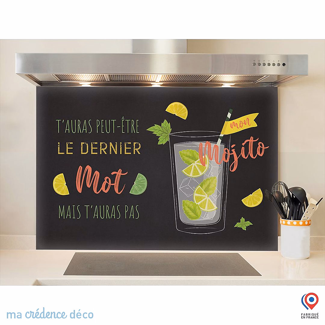 Crédence cuisine fond de hotte Mojito 4 – Alu composite, L 90 cm x H 50 cm, MaCrédenceDéco