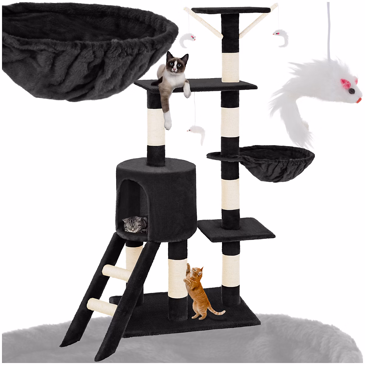 Arbre à chat 144 cm avec griffoir et plateforme d'escalade noir – Réf. GRZHNLDKT7769360284