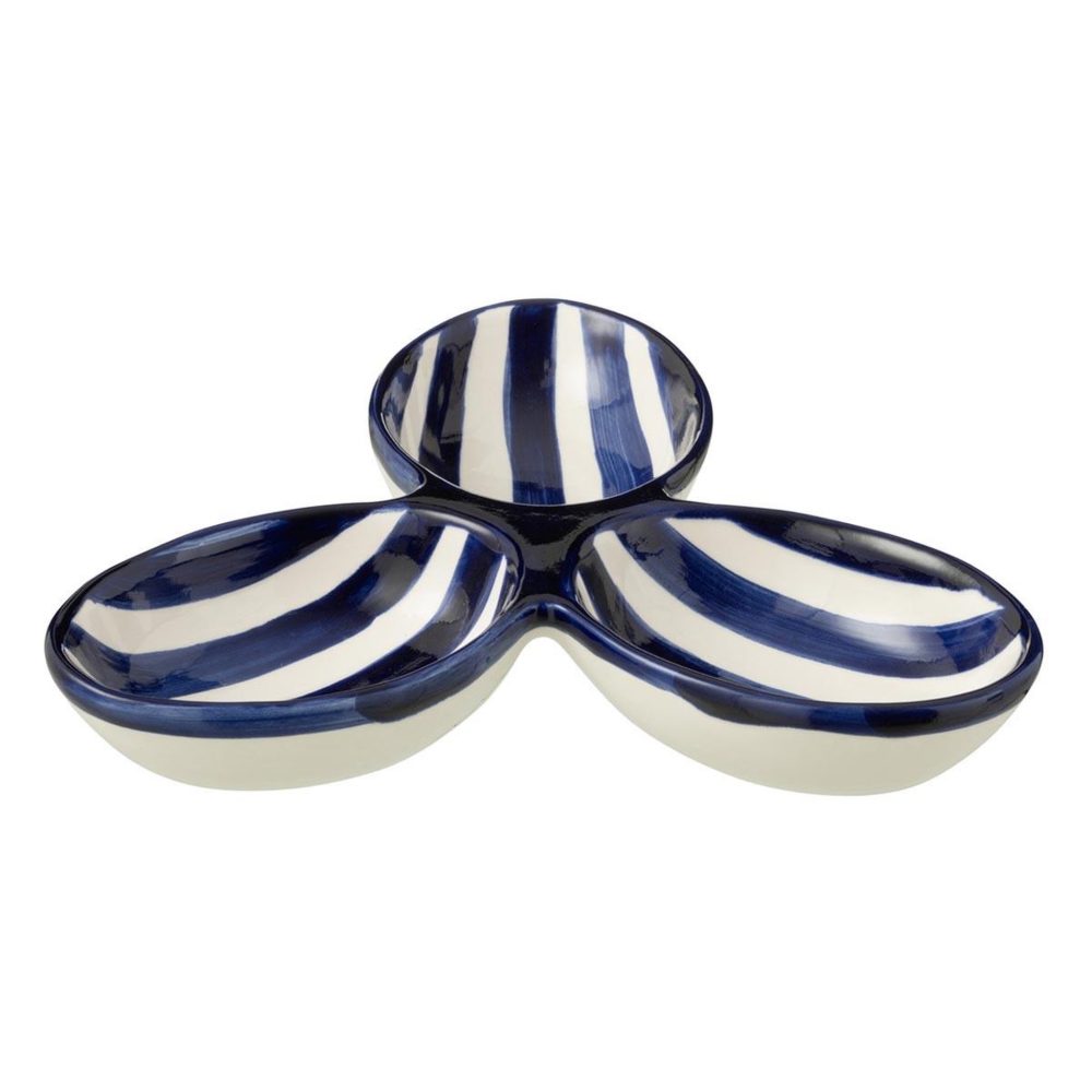 J-LINE Service apéritif en céramique granada rayure 24cm bleu cobalt