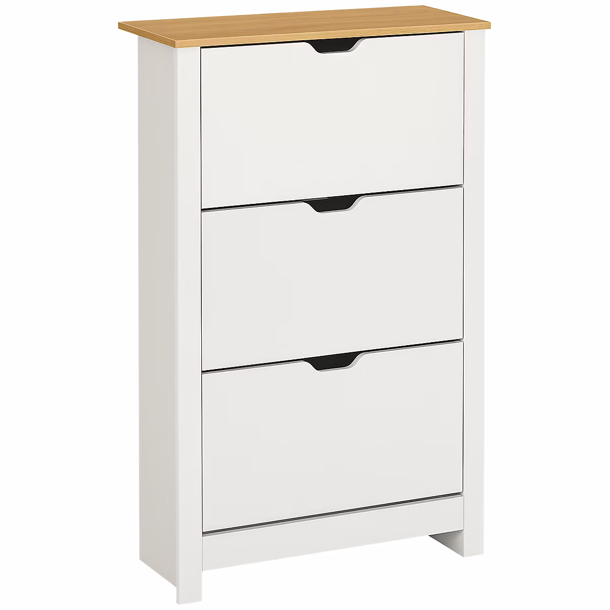 Armoire à chaussures 3 portes abattantes 2 compartiments panneaux particules blanc chêne – Réf. OOVMZTSTD4939361792