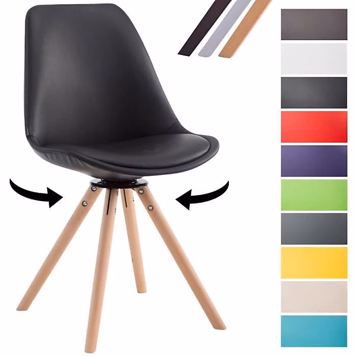 CLP Chaise Scandinave Calais en Similicuir avec Pieds Bois De Hêtre Ronds I Chaise Pivotante avec Dossier I Chaise Design Retro No | Chaise