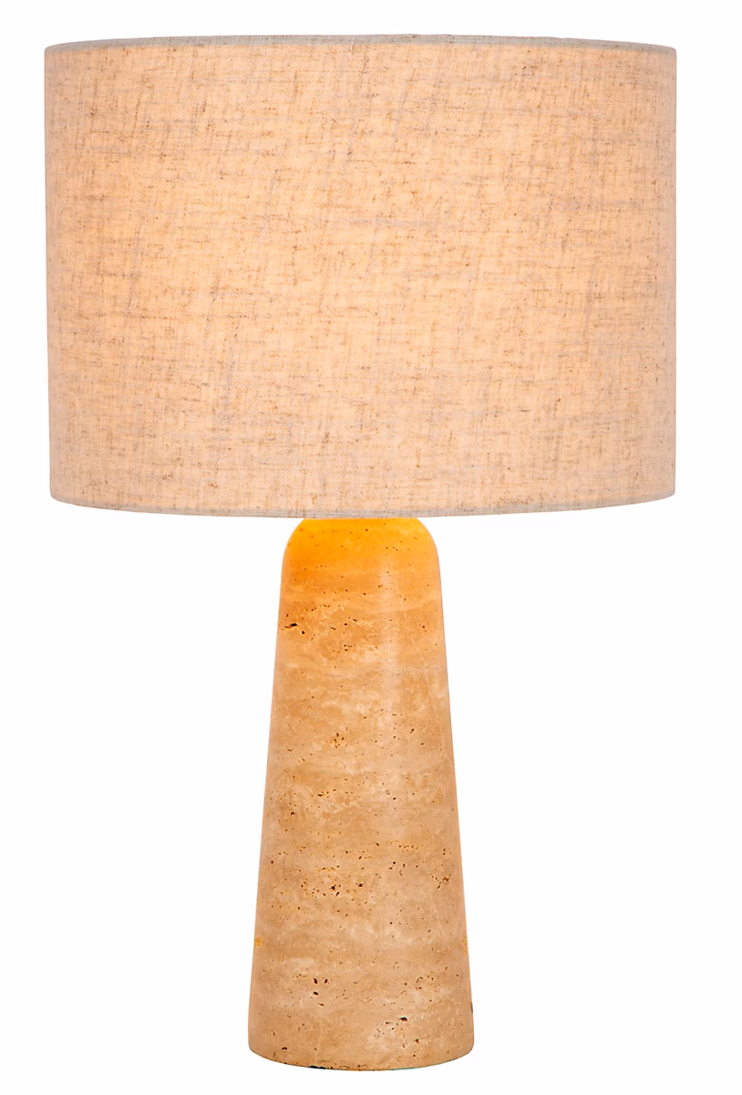 Lampe à poser avec pied travertin et abat-jour lin beige taupe – IP20 E27 40W H.47,5 cm, Lucide Nimue