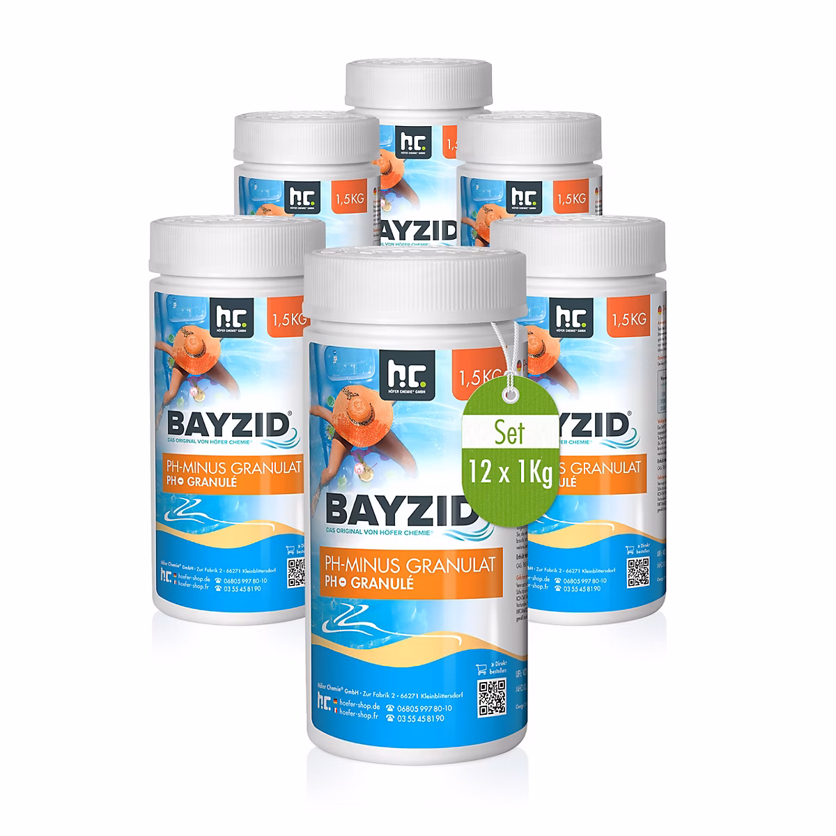 Bayzid Ph Minus Granulés 12 × 1 – 5 Kg, Régulation Sûre Et Efficace Du Ph Piscine
