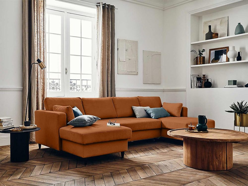 Anna – canapé panoramique en U | 7 places | convertible avec coffre | en velours | Lisa Design