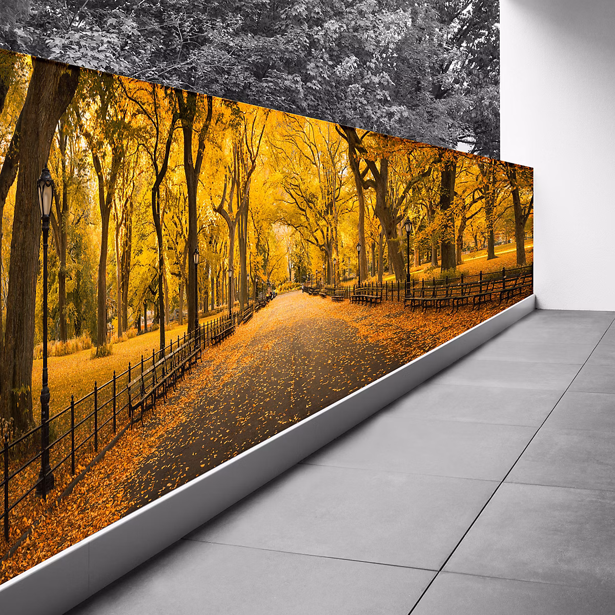 Brise vue Trompe l'oeil | 120 × 360 cm – Automne à Central Park 3617689694412