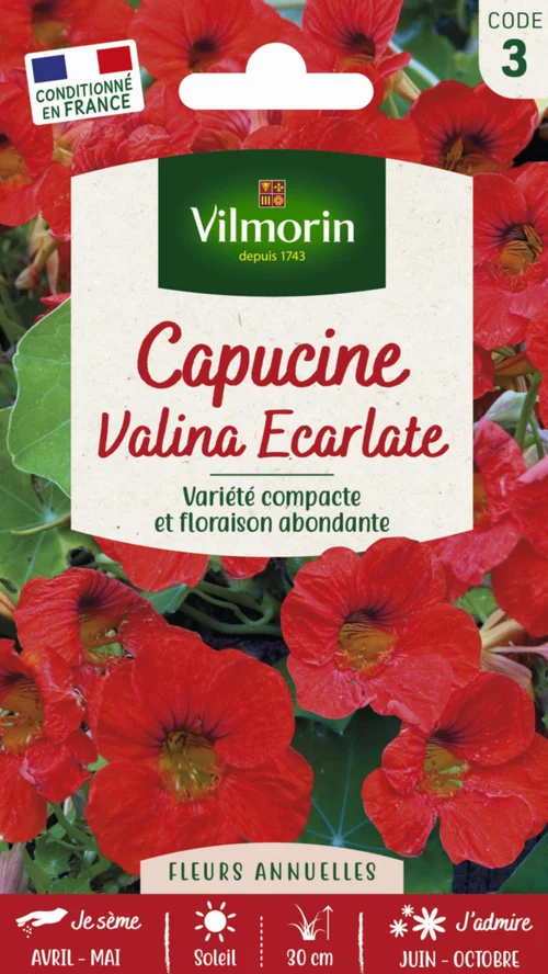 Le compagnon du jardin:Capucine Valina Écarlate Vilmorin - graines à semer
