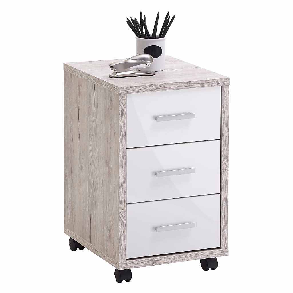Rangement bureau – Classeur mobile Chêne sable Blanc brillant FMD
