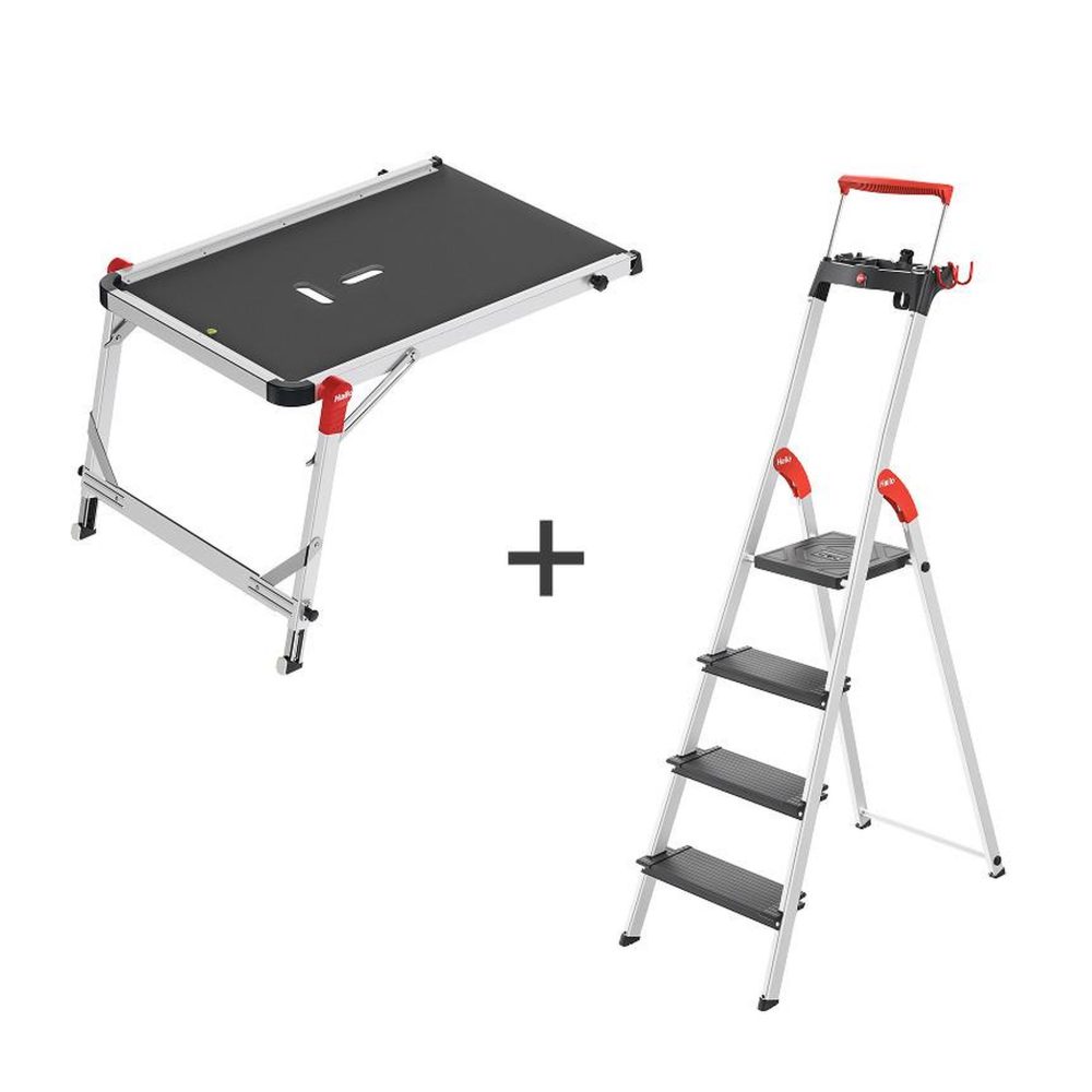 HAILO Escabeau en aluminium 4 marches larges hailo l100 + plateforme tp1