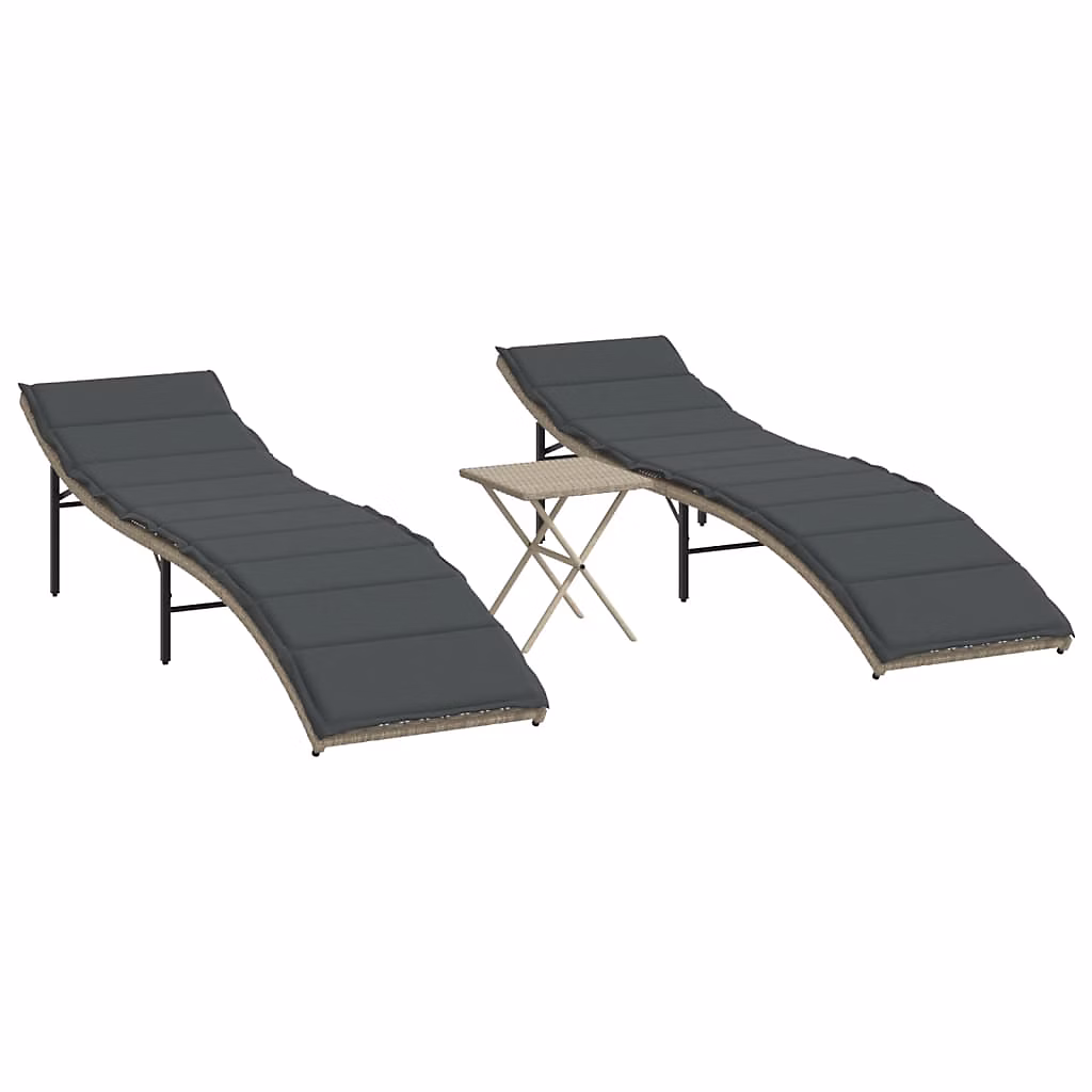 Chaises longues lot de 2 avec table gris clair résine tressée vidaXL – Réf. CWWHDWTOY4919940885