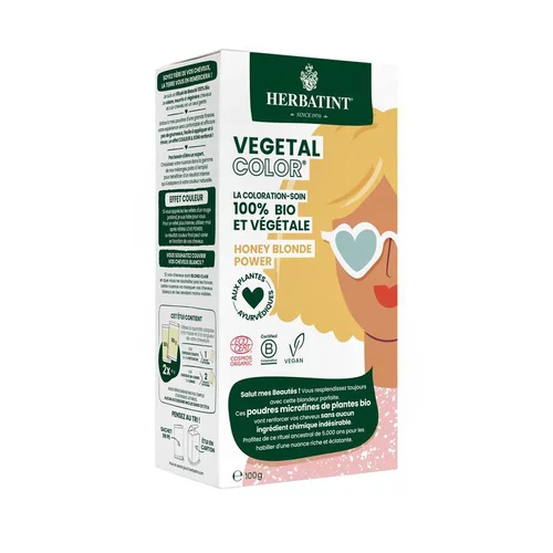 Pour vos moments en extérieur:Coloration capillaire bio Vegetal Color honey blond power 100 g