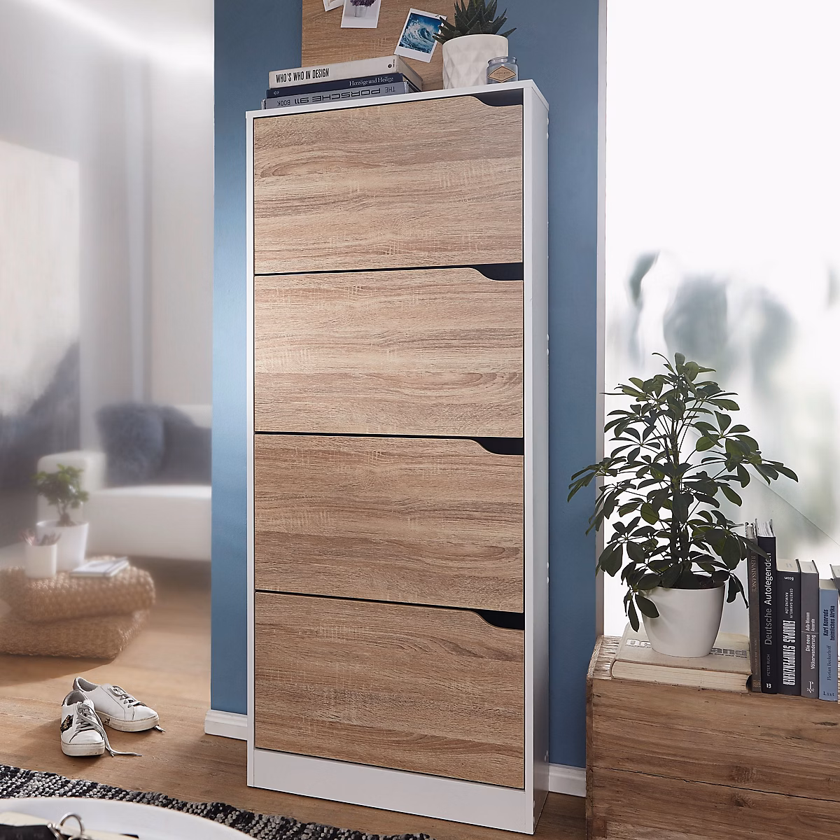 Étagère à chaussures Bois 60 × 150 × 24 cm Armoire de chaussures 18 paires FineBuy