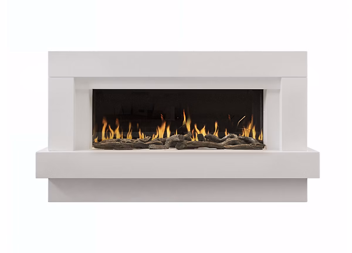Cheminée électrique design à poser Linéa 121 cm | Effet flammes LEDs – WIFI – Mode economie d'energie – Chauffage