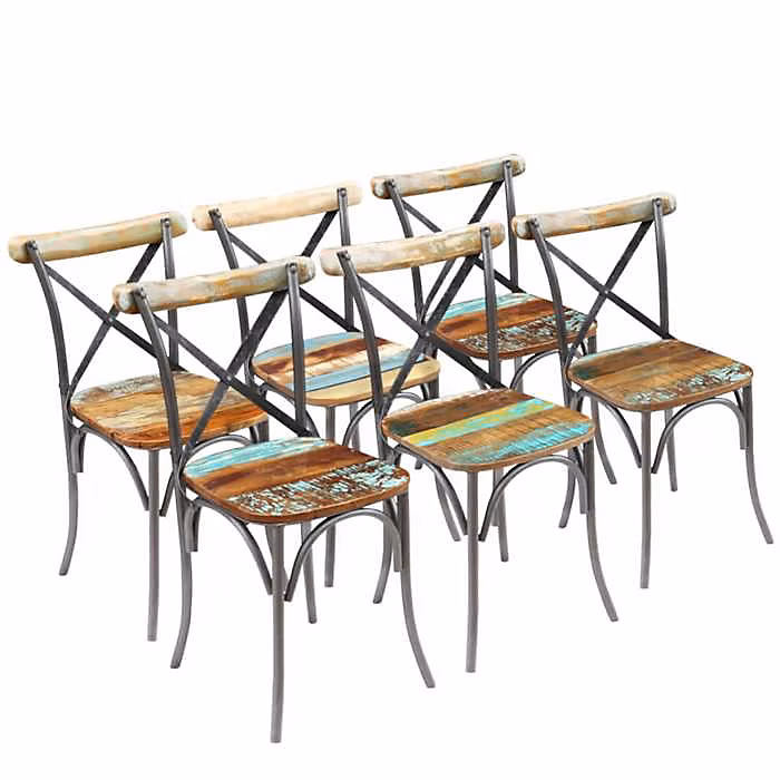 Chaises de salle à manger – VIDAXL, Bois de récupération massif, Lot de 6, Style vintage
