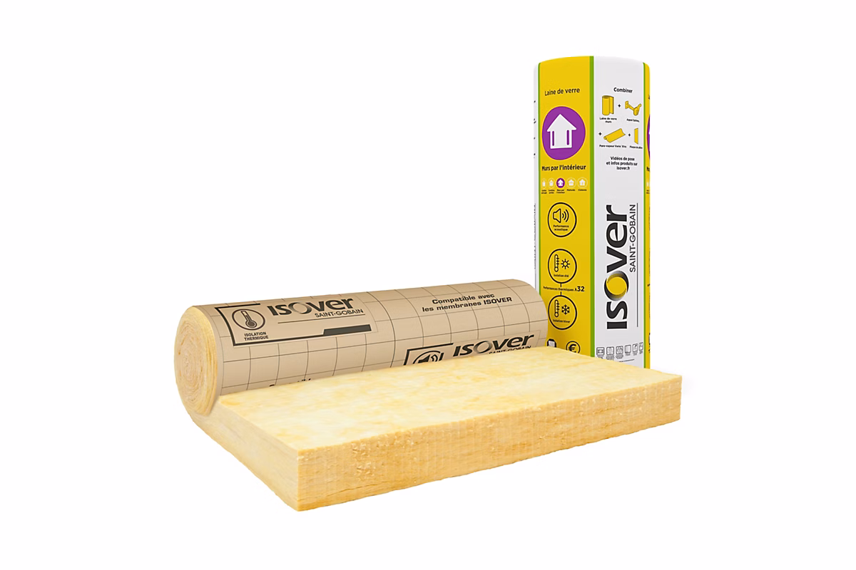 Laine de verre Murs ISOVER ép.120 mm – Rouleau kraft 2 | 7 x 1 | 2 m R. 3 | 75 m².K/W